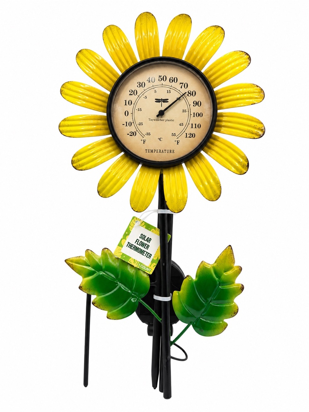 Solar Sunflower Garden Thermometer Stake Metal Flower Outdoor Yard Décor